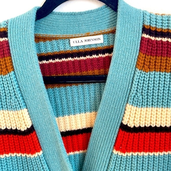Ulla Johnson Teal striped Tillie ballon sleeve cardigan sweater S - Picture 8 of 11